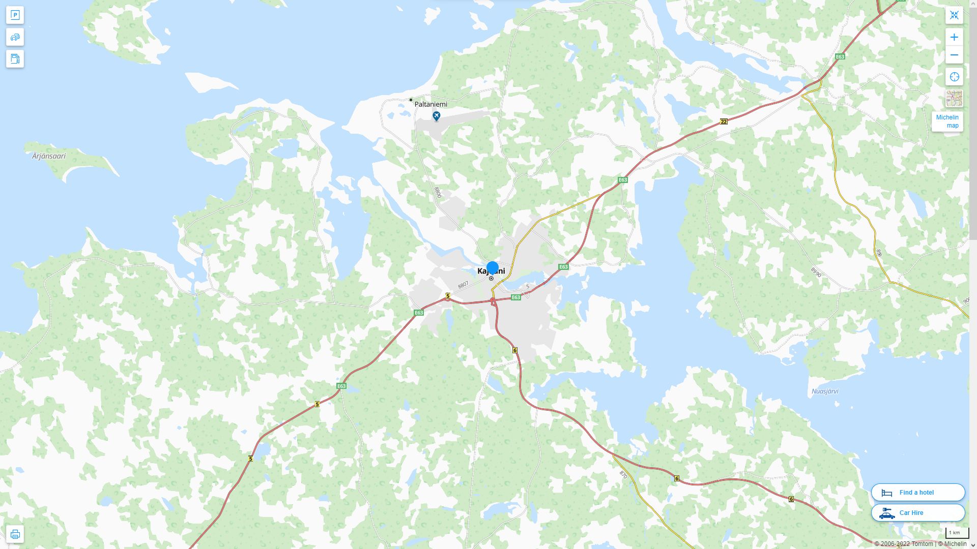 Kajaani Highway and Road Map
